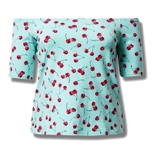 Retro Chic by Torrid Plus Size 0 Foxy Off The Shoulder Cherry Fitted Tee